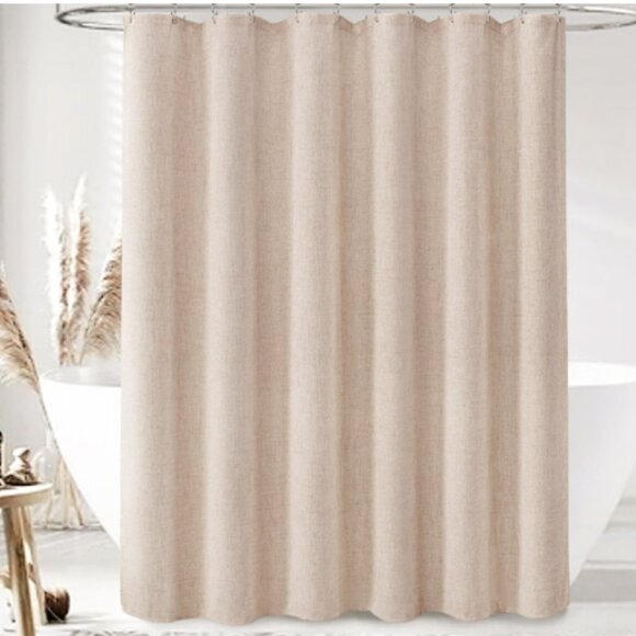 Linen Shower Curtain Beige Fabric 72 x 78 Classic Textured Farmhouse Country NEW - Picture 1 of 8